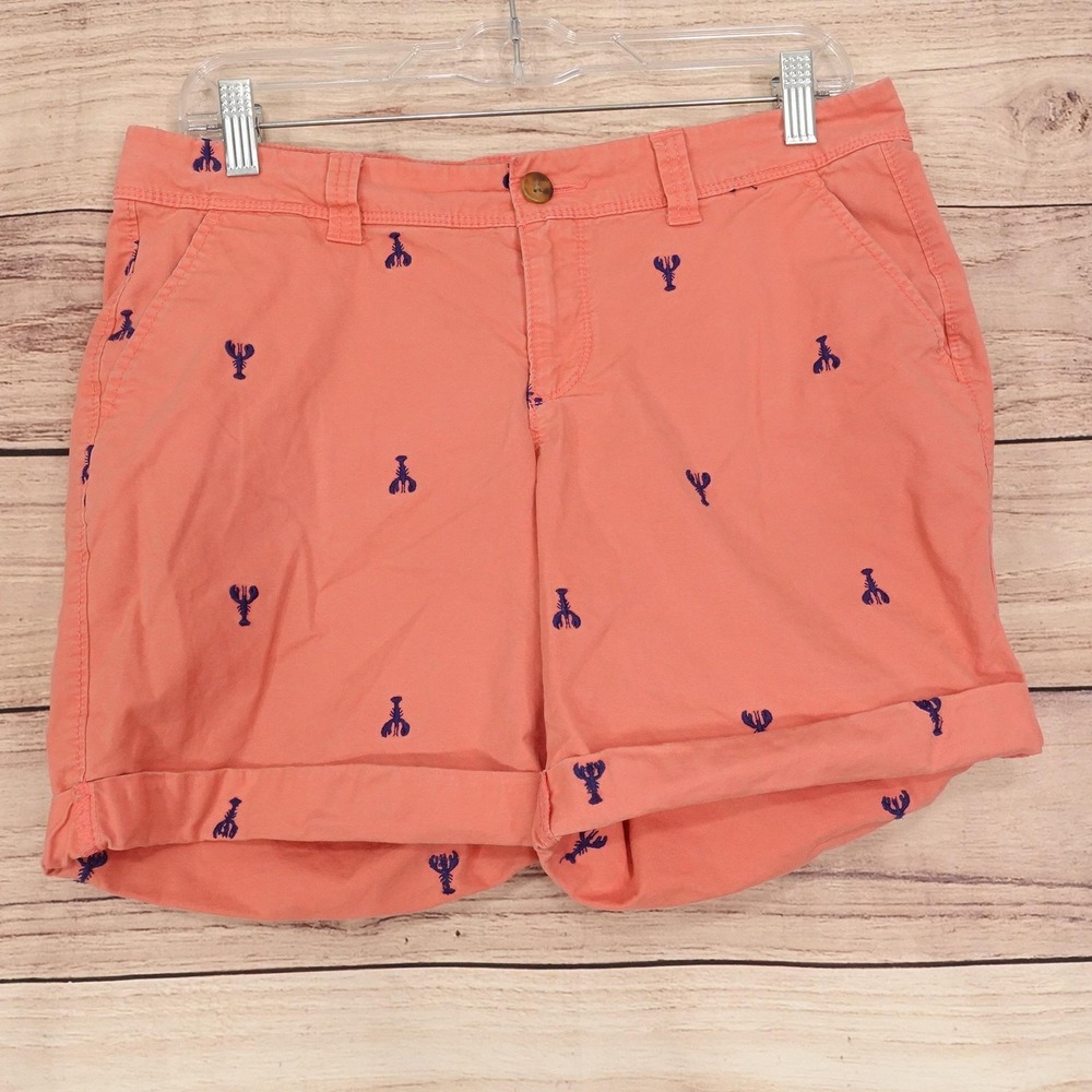 Old Navy Chino Shorts Womens 6 Pink Lobster Print Stretch 32 Waist 6.5 Inseam